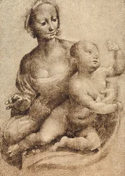 Madonna med barn, tegning af Leonardo da Vinci. Gabinetto dei Disegni e delle Stampe, Uffizierne, Firenze